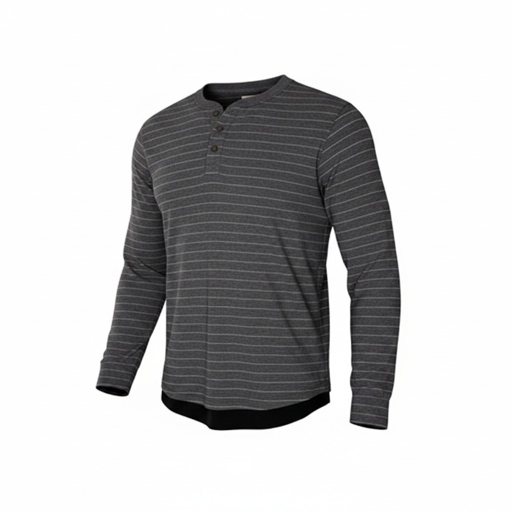 Marine Layer Mens Henley Long Sleeve Shirt Charcoal Grey Striped Large L